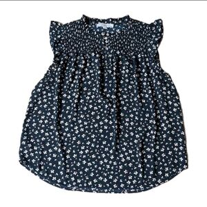 LOFT Navy Floral Smocked Top